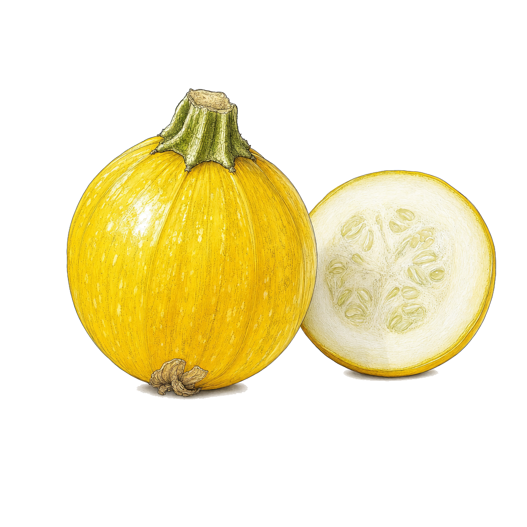 Courgette Ronde Jaune botanical illustration